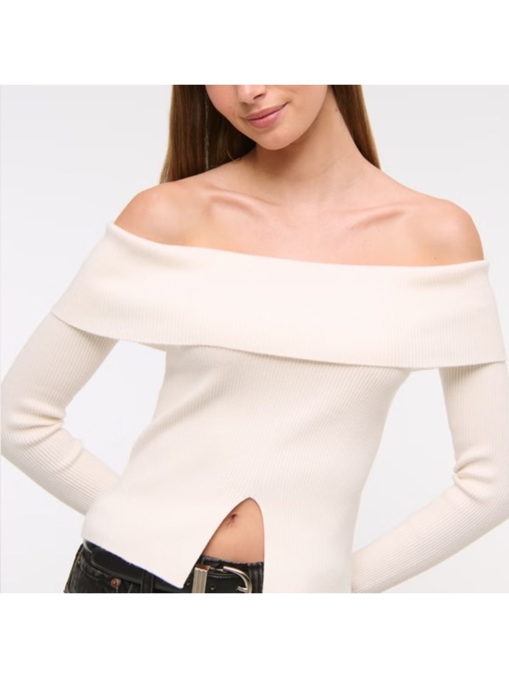 Abercrombie Cream Off Shoulder Ribbed Sweater NWT L